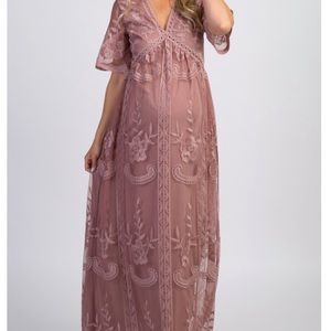 Pink Blush- Mauve Lace Maternity Dress